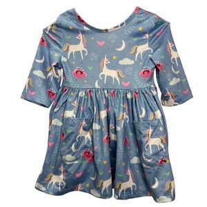 Mila & Rose Girls Blue Moon 3/4 Sleeve Pocket Twirl Dress Unicorn 6-12 Months